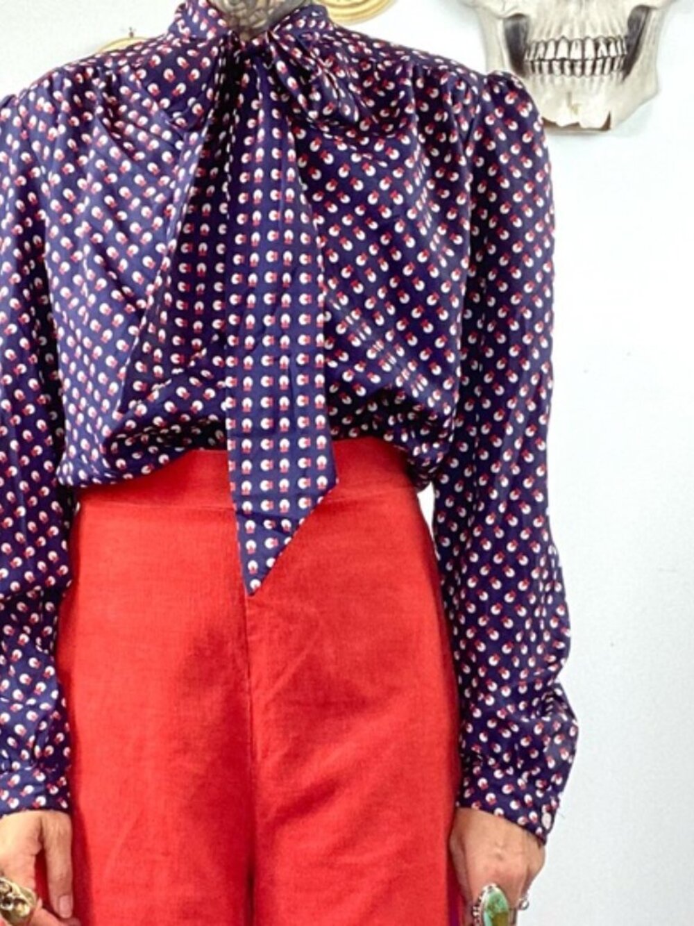 Evan Picone vintage printed bow blouse 14 - Picture 2 of 6